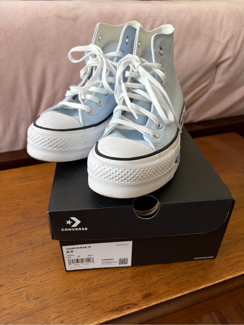 Converse Women's Light Blue High Top Sneakers with Butterfly Detail - Picture 4 of 10